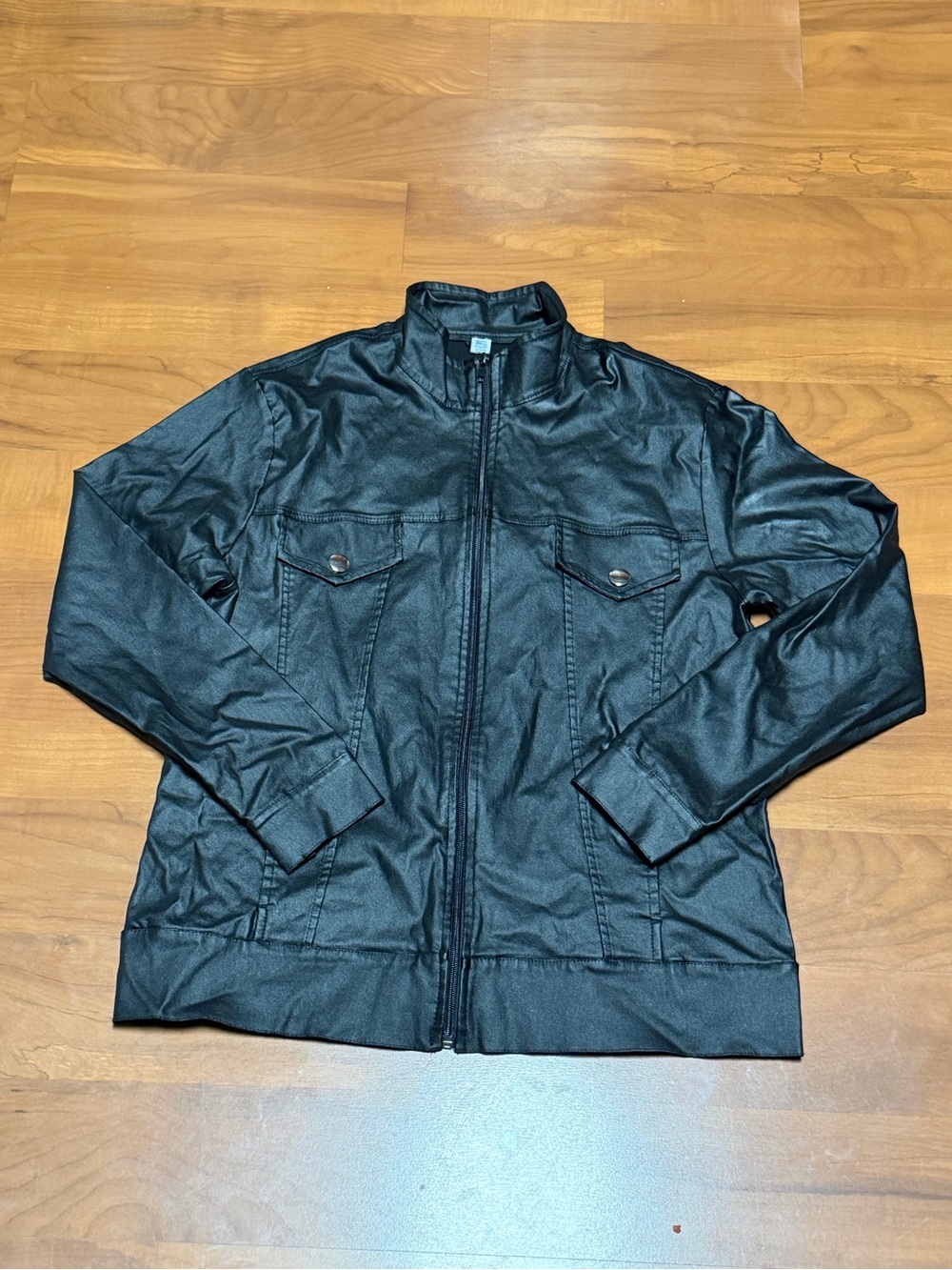 Women's Black Faux Leather Zip-Front Jacket